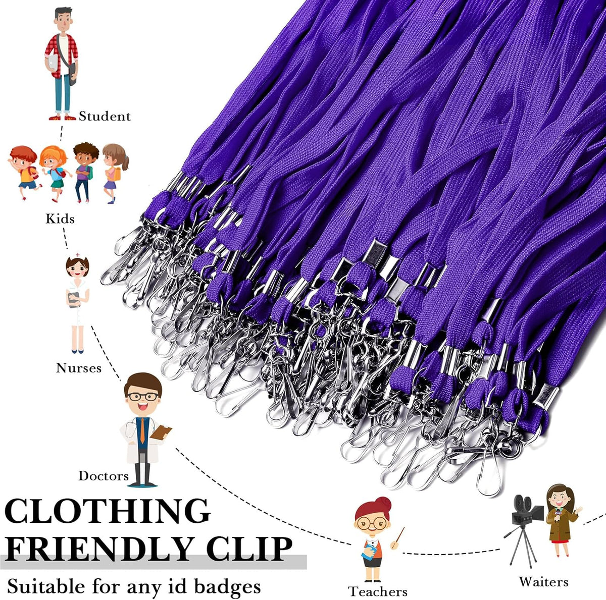 Epakh 200 Pcs Lanyards for ID Name Badge Holder Neck Lanyard Flat with Clips Neck Straps for Office School Nurse