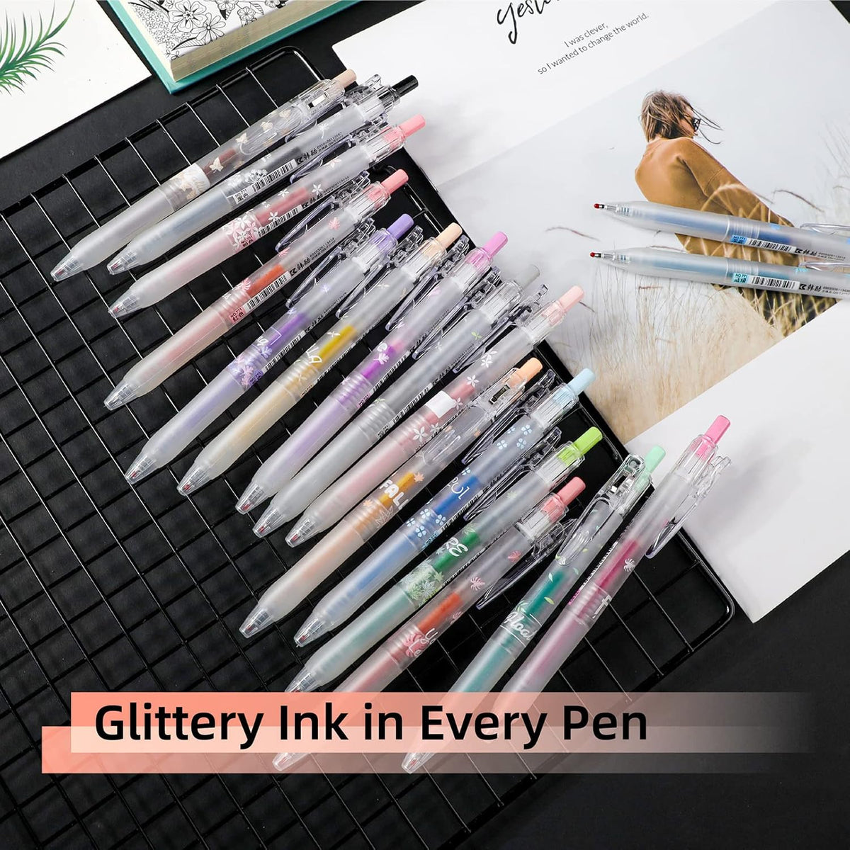 Glitter Gel Pens 8 Color Retractable Glitter Gel Pen Set 0.7mm Colored Pens for Journaling Coloring Drawing Office School Art Supplies(8A)…