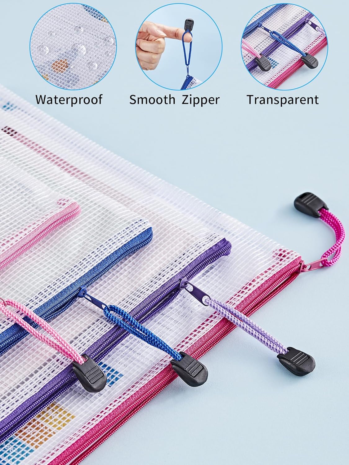 JARLINK 36 Pack 8 Sizes Mesh Pouch, 9 Colors, Waterproof Zipper File Bags Document Multipurpose Travel Bags for Office, School, Board Game, Puzzles, Cosmetics, Travel Accessories, and Home Organize
