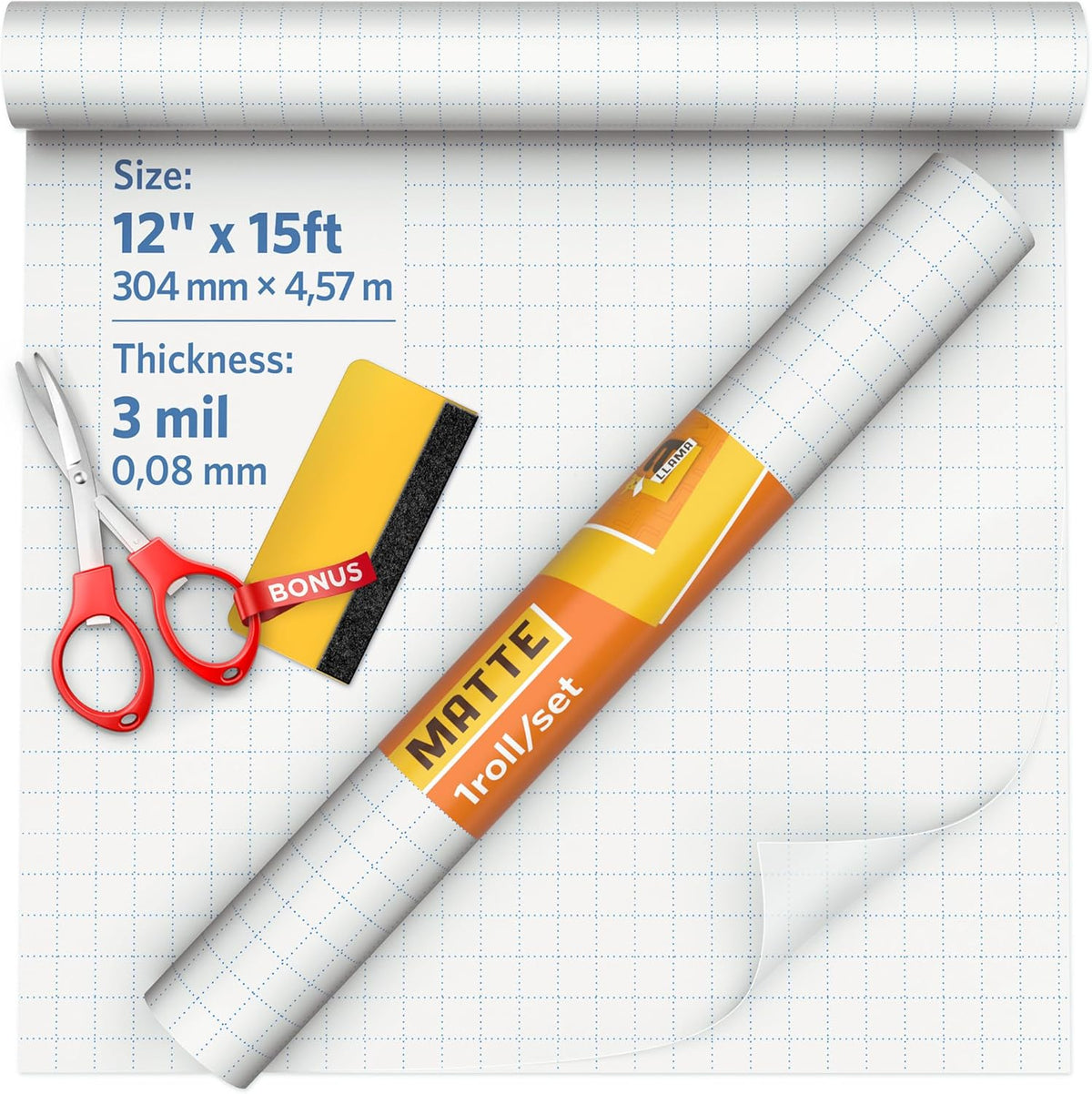 Matte Self Adhesive Laminating Roll 12” x 15ft - 3 MIL Matte Clear Laminate Vinyl Roll for Stickers
