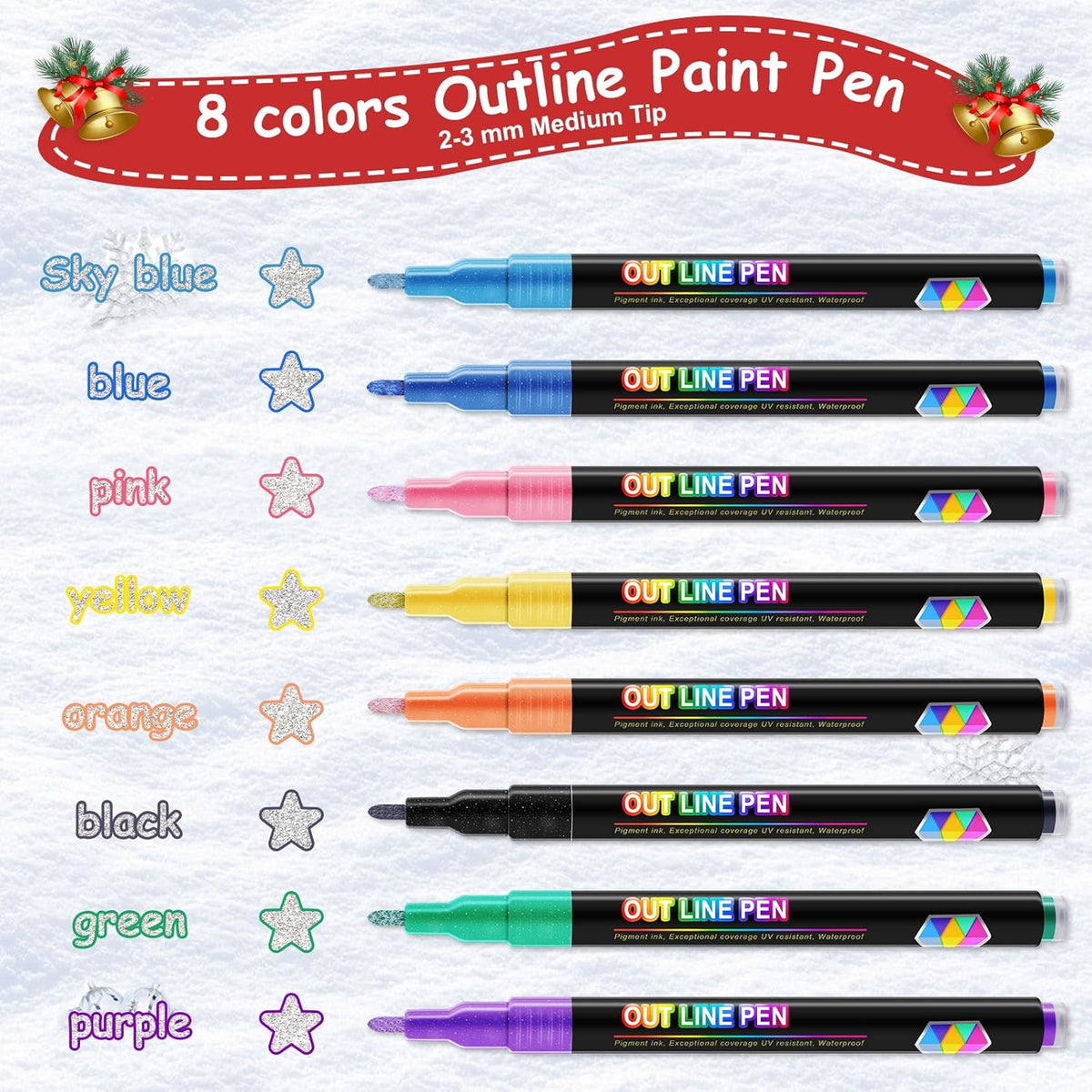 FUMILE 8 Colors Double Line Outline Markers,Glitter Marker for Kid Teens,Self Outline Metallic Markers for Art Supplies,Metallic Glitter Pen Set for Teen Girl.