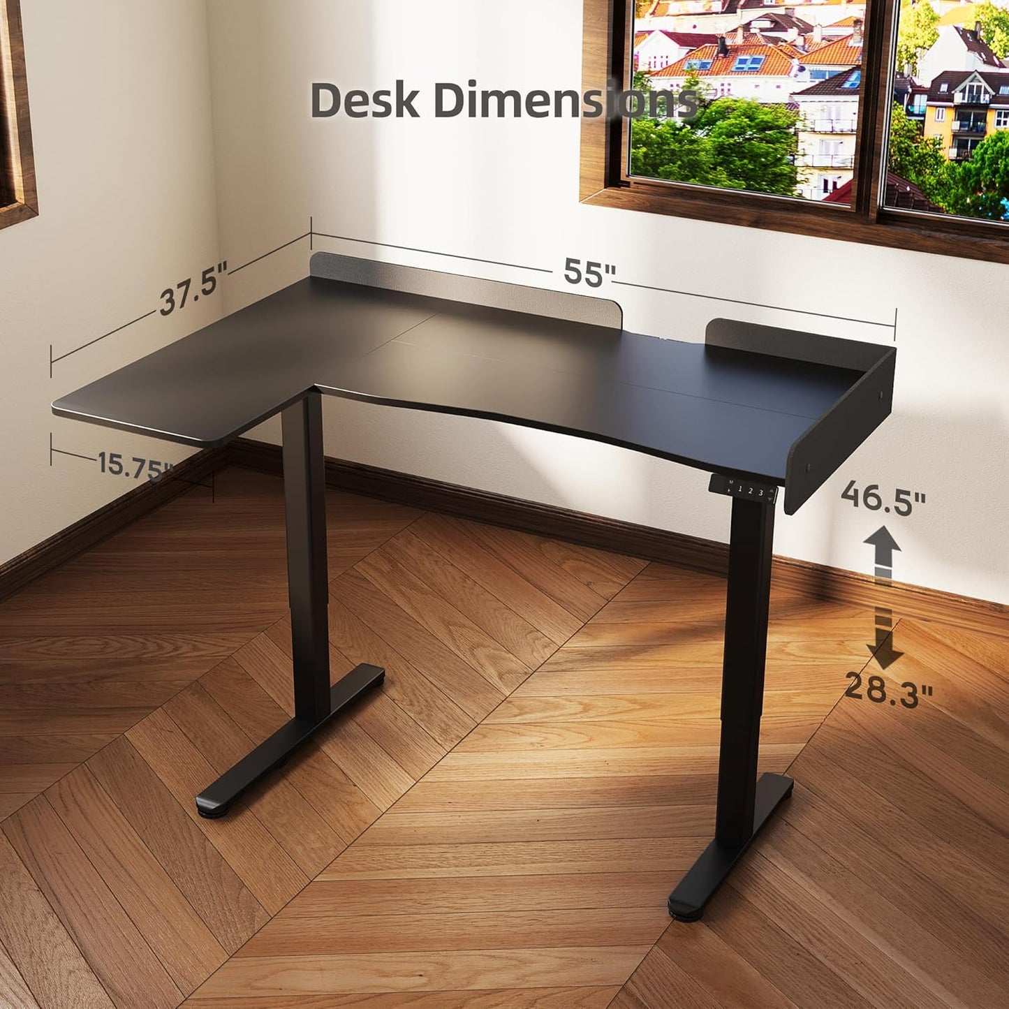 Claiks L Shaped Standing Desk, 55 Inch Electric Height Adjustable Desk with Splice Board Corner Workstation for Home Office, Black