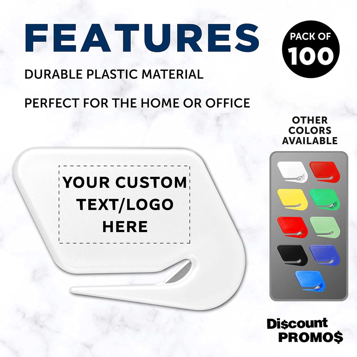Custom Translucent Plastic Letter Openers Set of 100, Personalized Bulk Pack - Perfect for Home or Office - White
