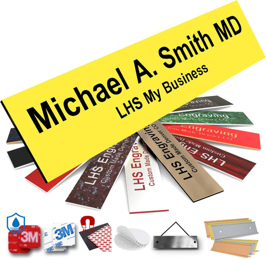 Door Name Plate Personalized for Office Yellow Plastic Name Plate Black Letters - Made in USA 2x6 B4