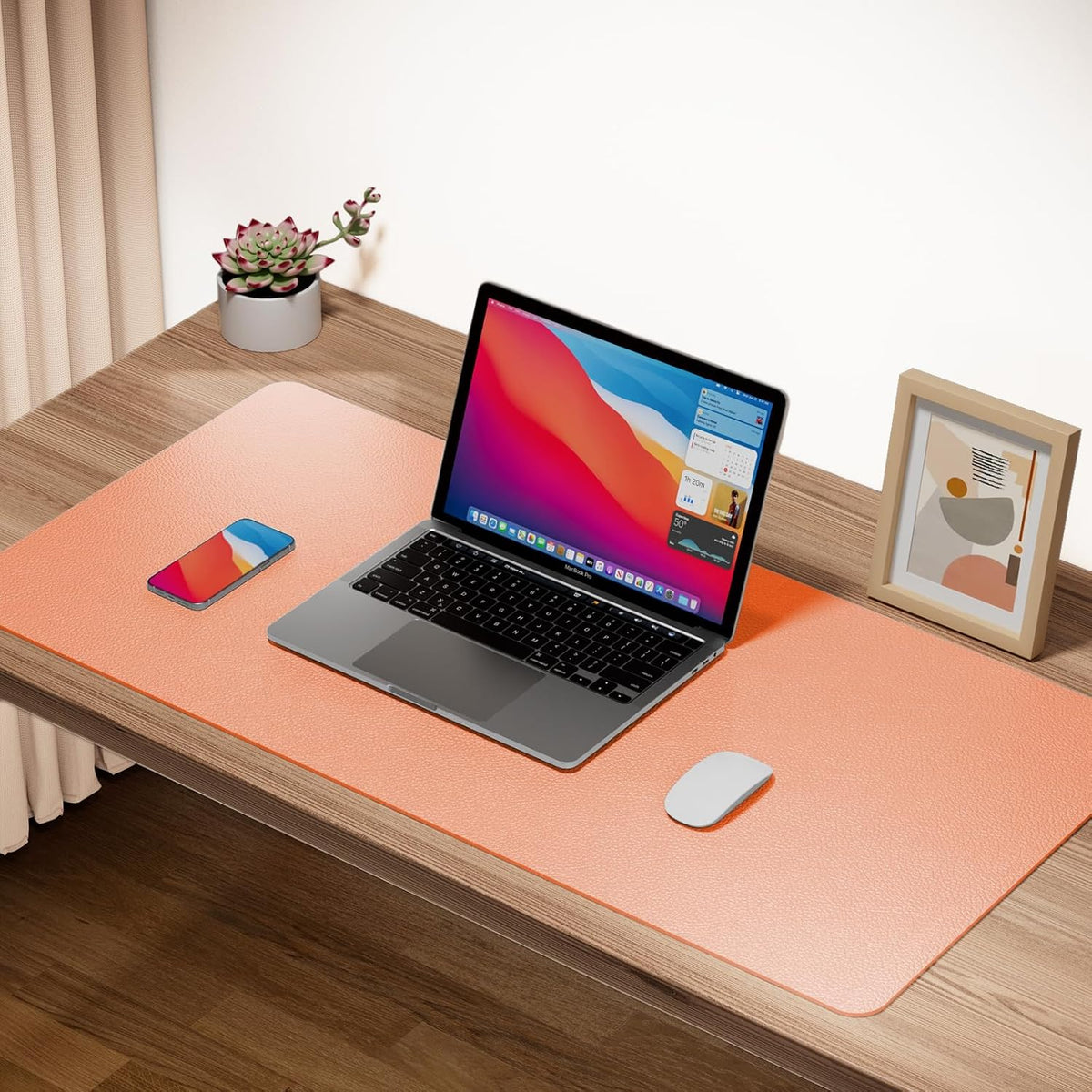 Boutilon Leather Desk Pad Protector,Non-Slip Mouse Pad,Laptop Desk Pad,Office Mouse Mat,Waterproof Leather Desk Blotter,Desk Writing Pad for Office and Home (XXXL-Orange Pink,47"x 24")