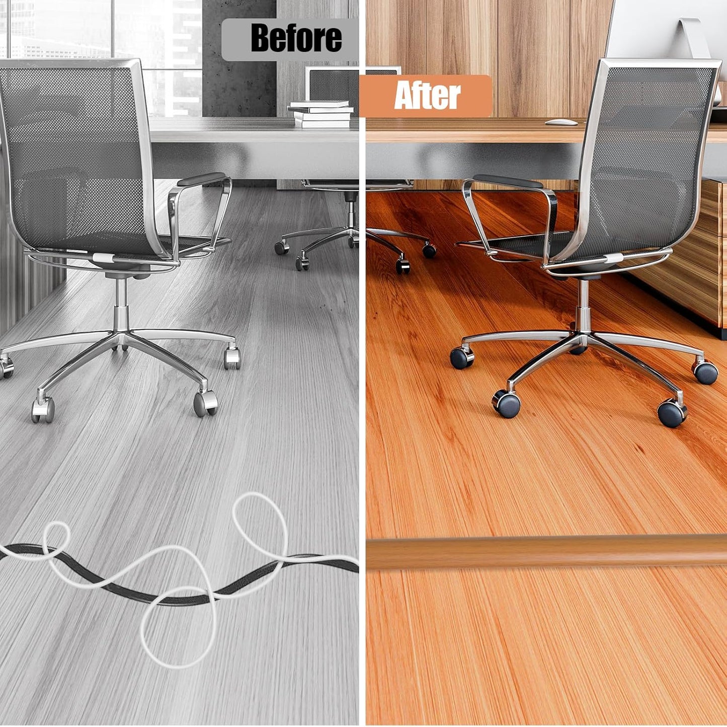 Floor Cord Cover Self Adhesive Cord Hider,20FT Cable Management, Extension Strip Protector for Wires, Prevent Cable Trips for Offices, Gyms, Exhibitions Cavity:0.47"(W) x 0.35"(H) Brown Wood