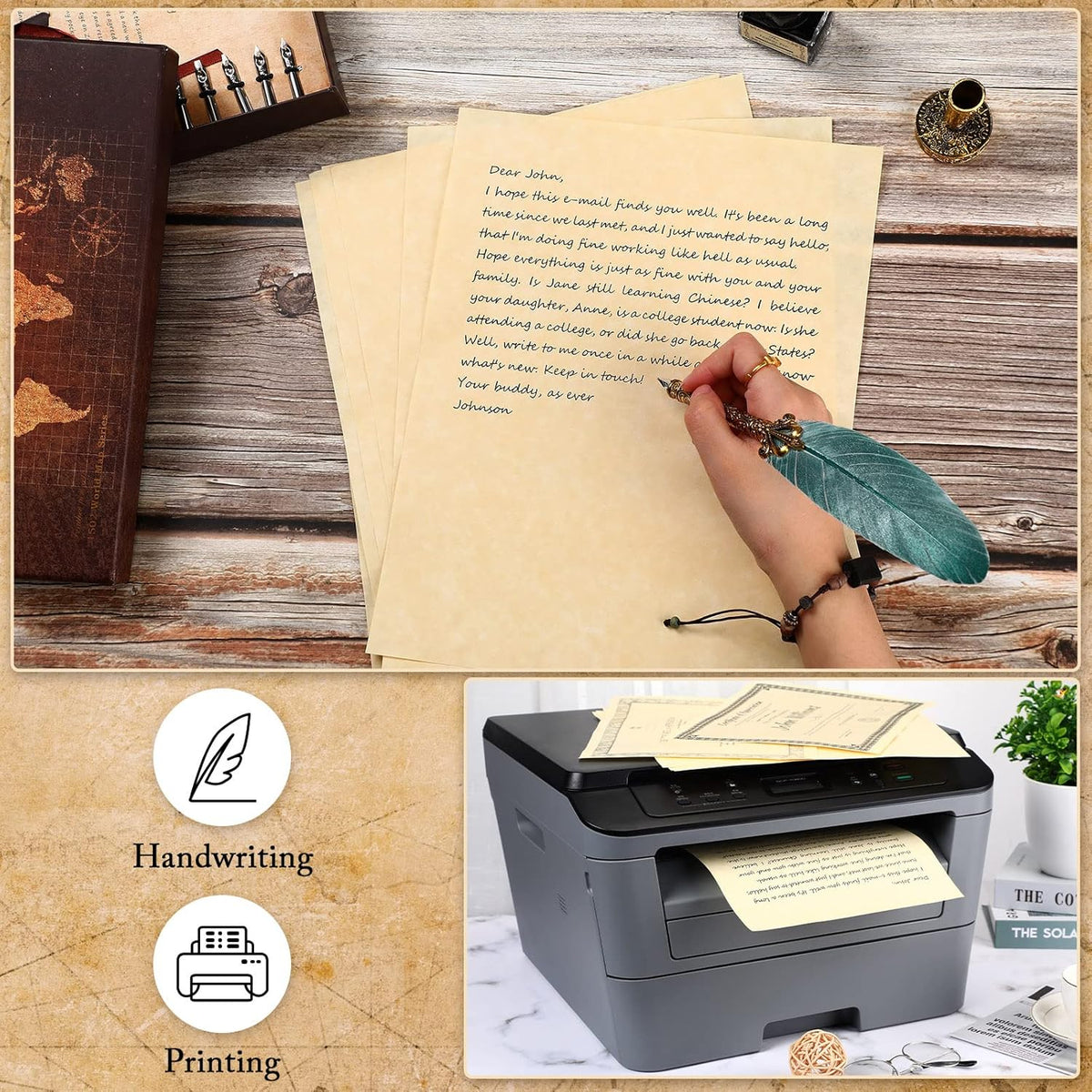 Epakh 200 Sheets Old Age Parchment Paper 8.5 x 11 Inch Standard Letter Vintage Colored Old Parchment Semblance Double Side Printing Paper(Light Beige)