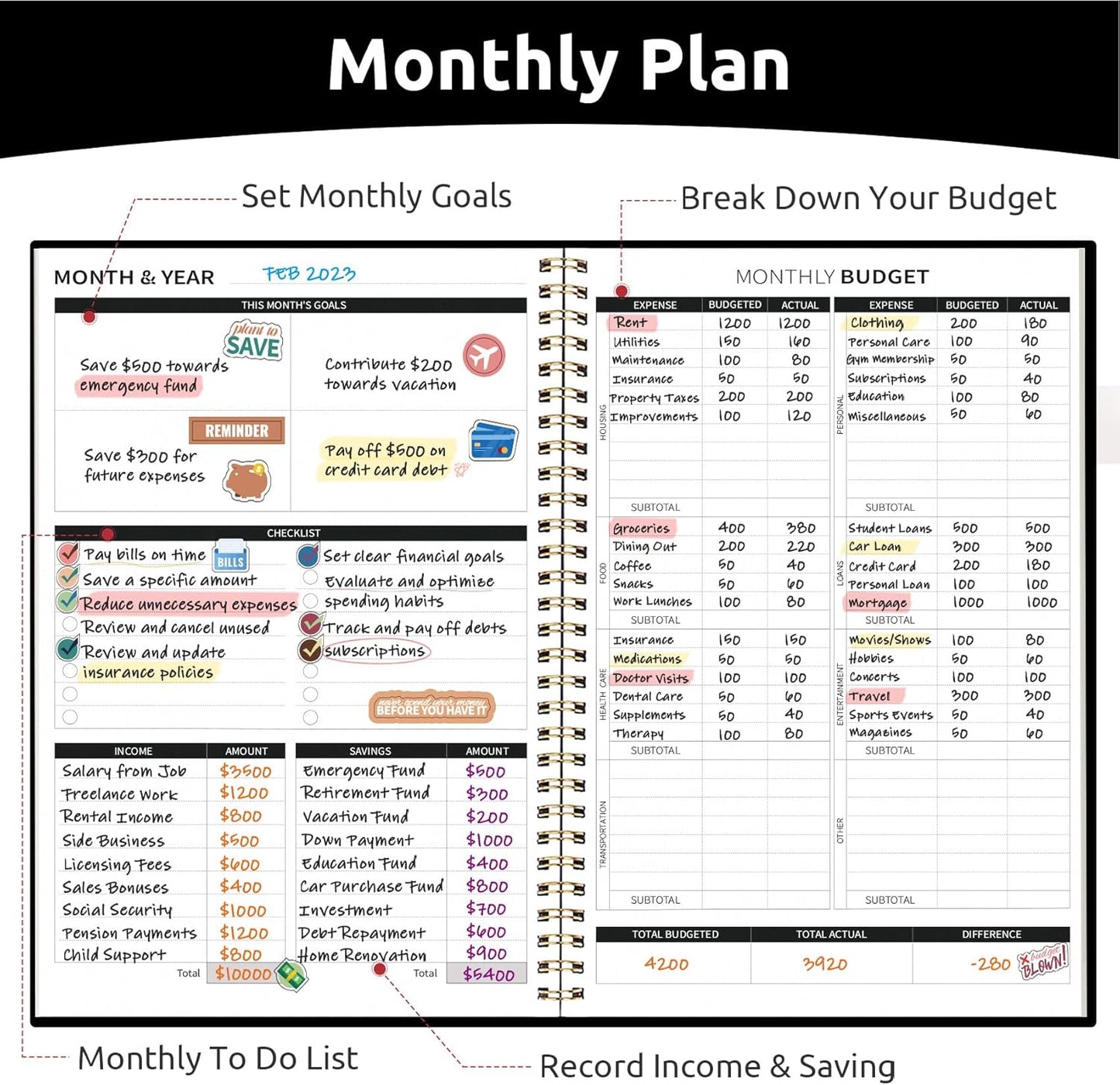 Aesthetic Budget Planner - Monthly Finance Planner with Expense Tracker Notebook, Undated Bill Organizer to Manage Your Finances, Account Book with Colorful Pattern-Crane