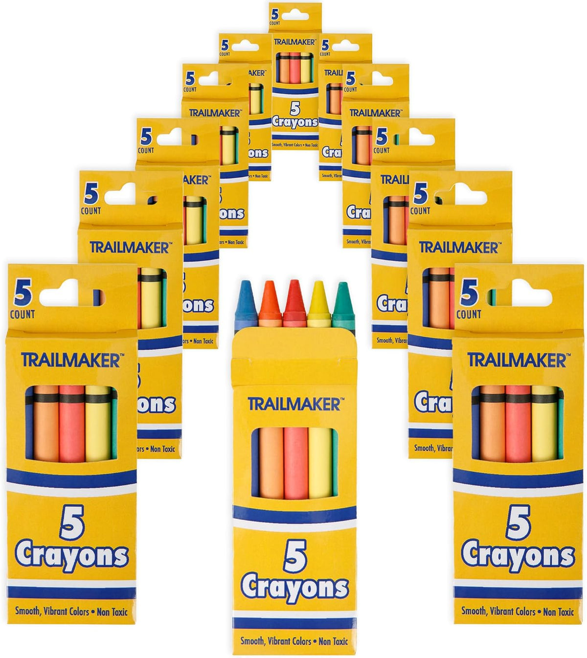 Trail maker Wholesale Bright Wax Coloring Crayons in Bulk 96 Pack Crayons, 5 Per Box in Assorted Bundle Art Sets (96 Pack)