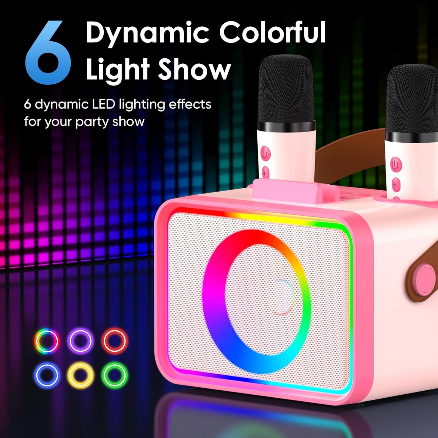 Karaoke Machine,Portable Bluetooth Speaker with 2 Wireless Microphone for Adults & Kids with LED Lights, Karaoke Microphone with PA System Supports USB/TF/AUX,Gift for Party (Pink Red)