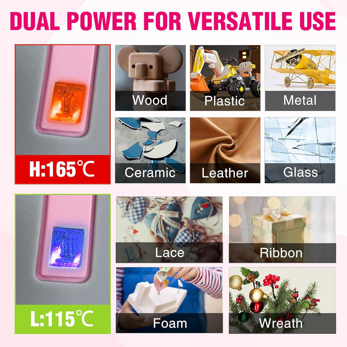 WORKPRO Cordless Hot Glue Gun, 30s Fast Preheating, 7.2V Dual-Temp Glue Gun Kit with 50pcs Glue Gun Sticks, Storage Bag, USB-C Charging Cord, 2600mAh Battery for DIY and Crafting