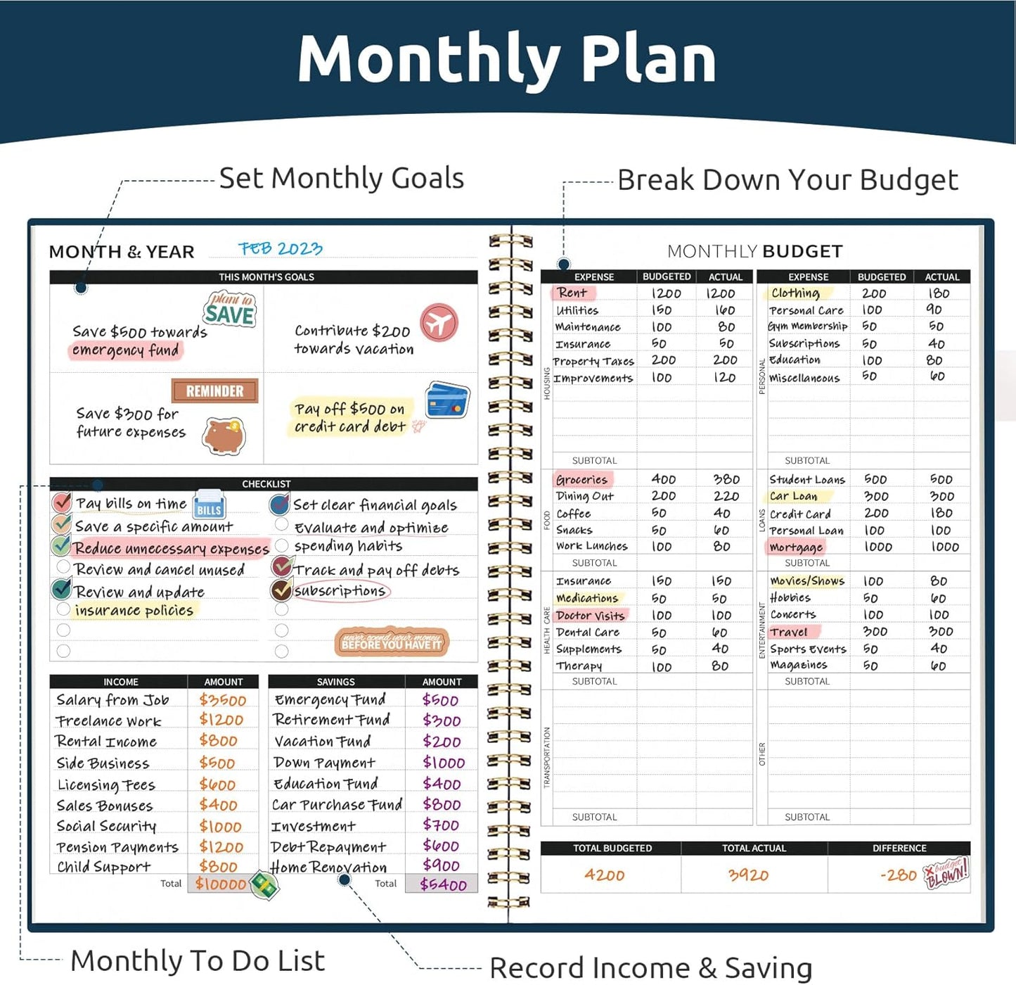 Aesthetic Budget Planner - Monthly Finance Planner with Expense Tracker Notebook, Undated Bill Organizer to Manage Your Finances, Account Book with Colorful Pattern-Golden Flutter