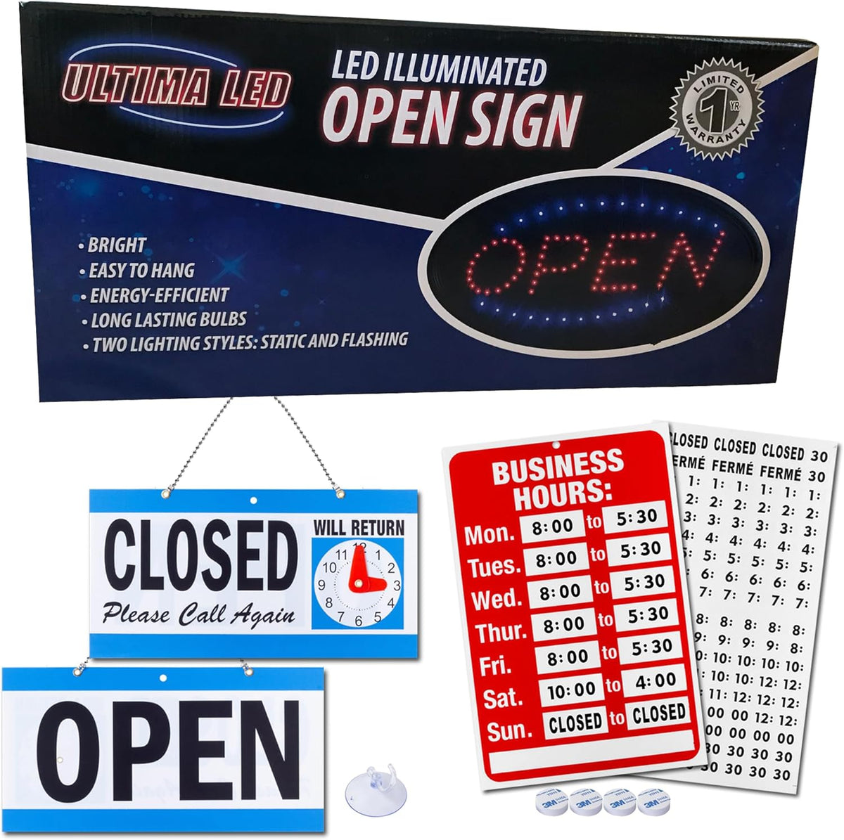 Neon Open Sign for Business: Oval LED Sign with Flashing Mode for Stores - Includes Business Hours and Open & Closed Signs