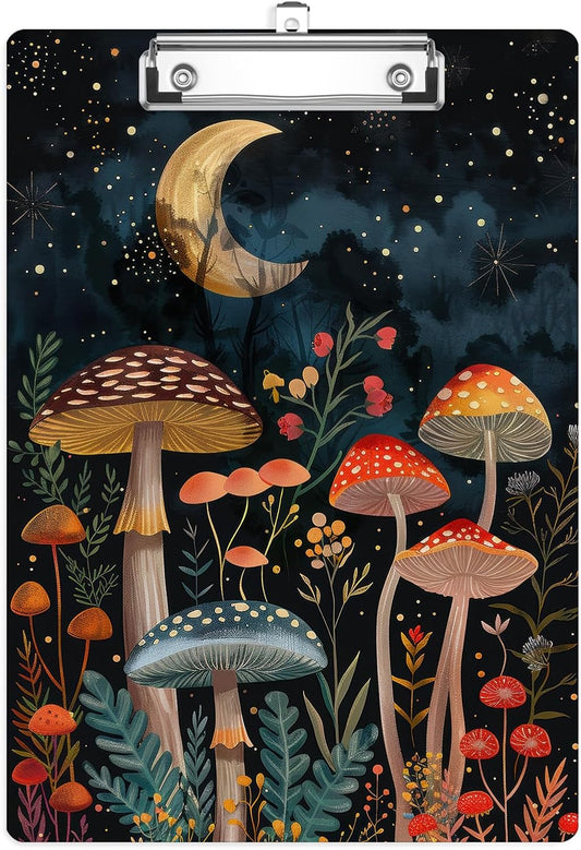 Forest Mushroom Plastic Clipboards,Cute Fashion Moon Clipboard Decorative 8.5" x 12.5"Standard A4 Size Clipboards,Acrylic Clipboard for Teacher,Social Worker,Students,Nurse,Office Supplies