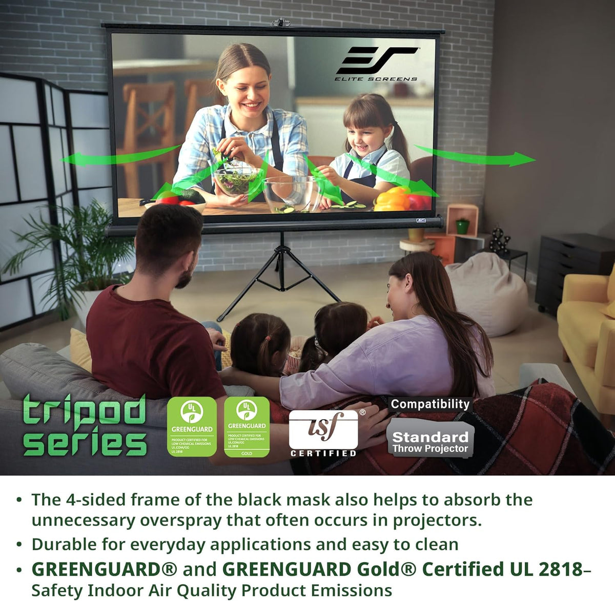 Elite Screens Tripod Series, 119-INCH 1:1, 16:9, 4:3, Adjustable Multi Aspect Ratio Portable Indoor Outdoor Projector Screen, 8K/4K Ultra HD 3D Ready, US Based Company 2-YEAR WARRANTY, T119UWS1, Black