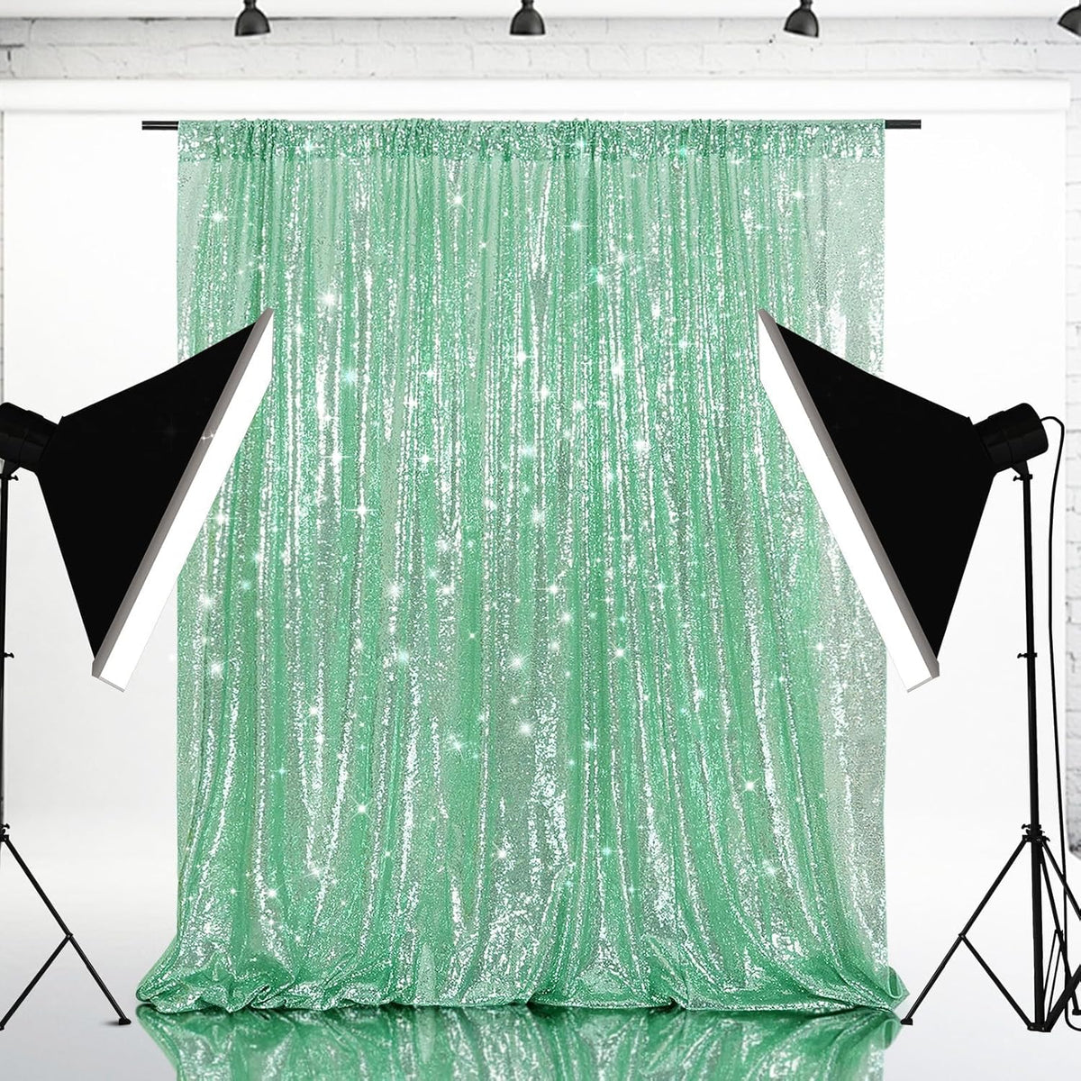 Eternal Beauty Mint Green Sequin Backdrop, 8x10 Ft Glitter Background Curtains for Shimmer Photography Party Wedding Birthday Back Drop Decor