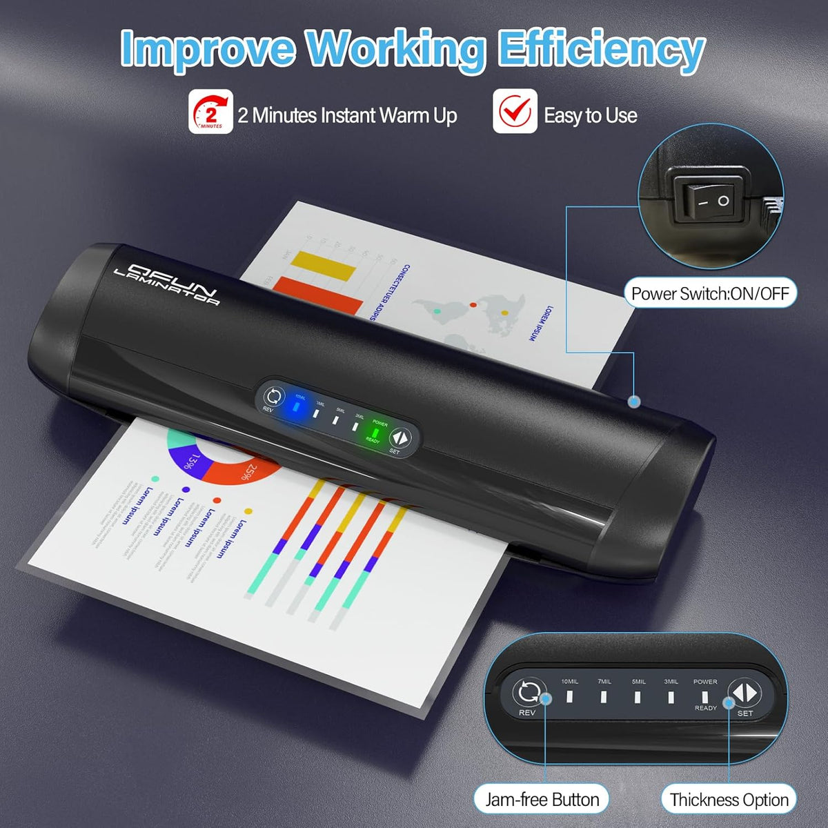 3-10 Mil Commercial Laminator Machine with Laminating Sheets, 4-Roller Jam-Free Thermal Laminator Machine 11x17, Fast Warm-up 13 Inch Laminating Machine, Hot Lamination Machine for Office School Home