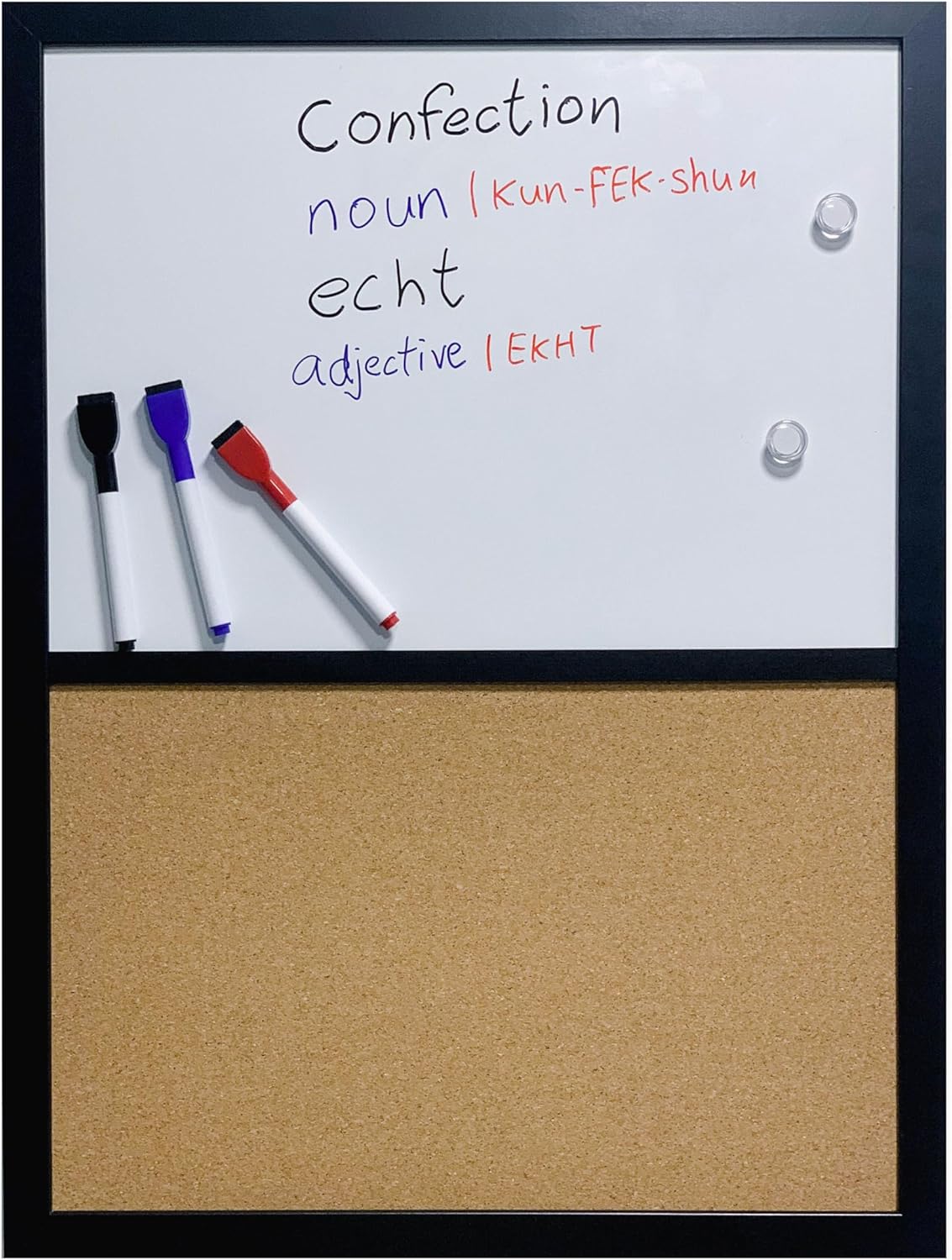 Combination Board Magnetic Dry Erase Board & Corkboard,24''x18'' Combo Board, Black Frame
