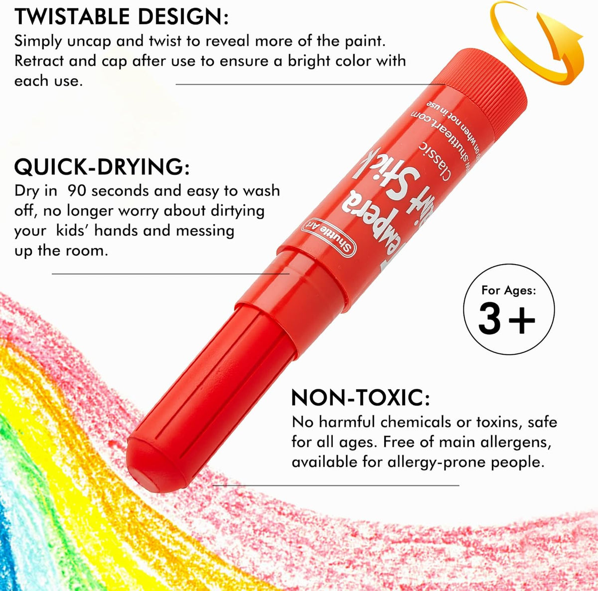 Shuttle Art Tempera Paint Sticks - 30 Solid Colours - Quick Drying - Works Great on Paper, Wood, Glass, Ceramic, Canvas