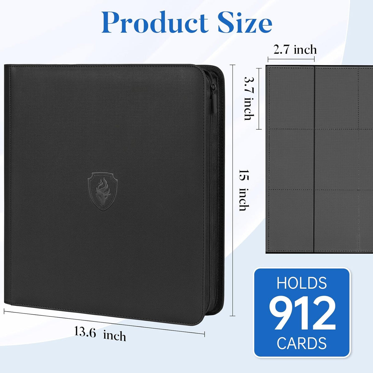 Premium Zip Card Binder 12 Pocket, Fabmaker 912 Pockets Trading Card Binder, PU Zipper Card Collection Album, Sturdy Side-Loading Card Book Holder for MTG, TCG, Game Cards, Sports Cards, Pink