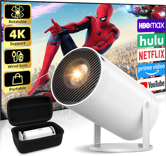 Mini Projector, Native 1080P Portable Projector with Carrying Case, 4K Support, 270°Rotatable Outdoor Movie Proyector, Home Theater Projector Compatible with Phone/TV Stick/Laptop/PS4/HDMI/USB