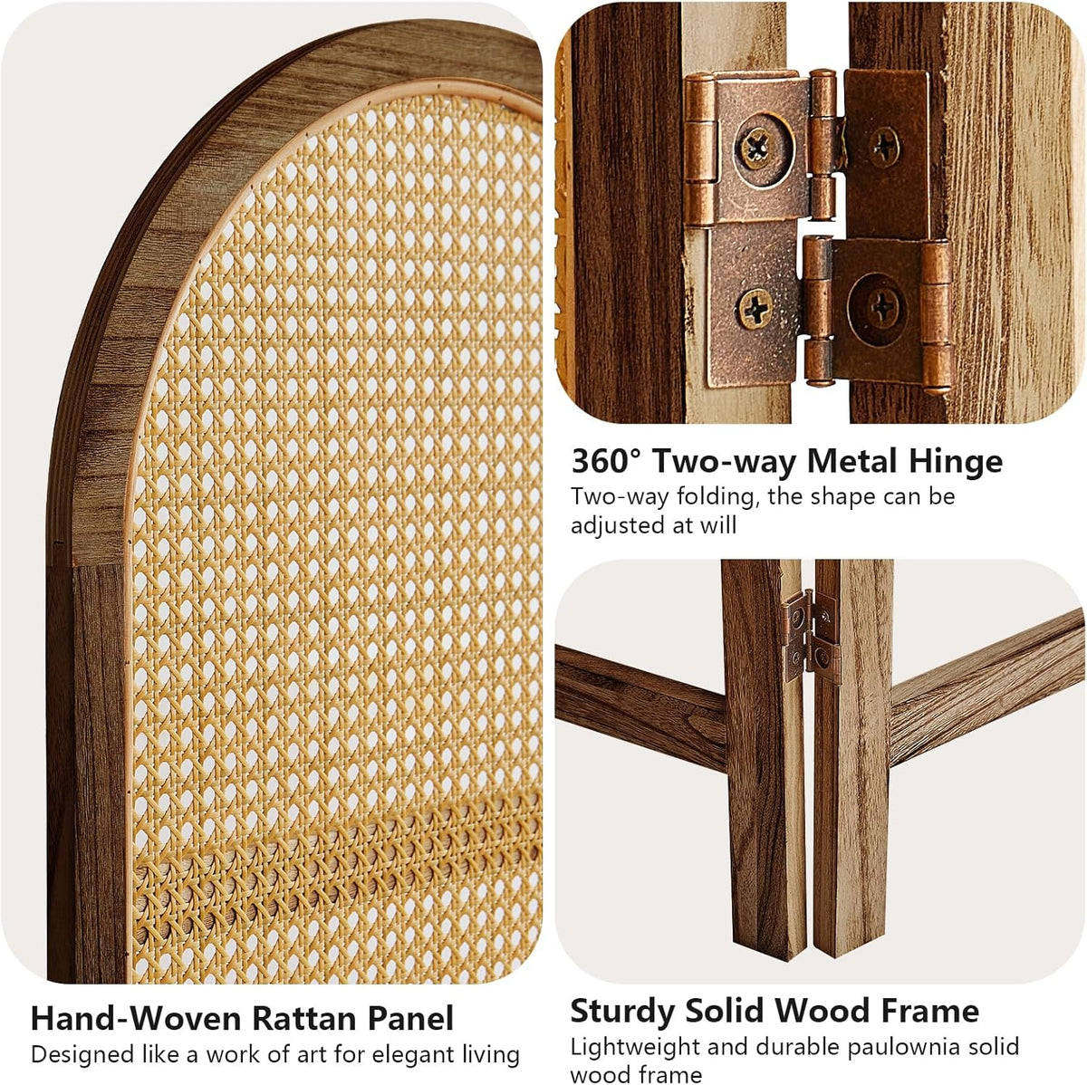 5.9 Ft Tall Hand-Woven Rattan Room Divider 3 Panels, Wood Room Divider Panel, Folding Screen Divider Wall, Wall Divider for Room Separation, Folding Privacy Screen, Home Office - Brown