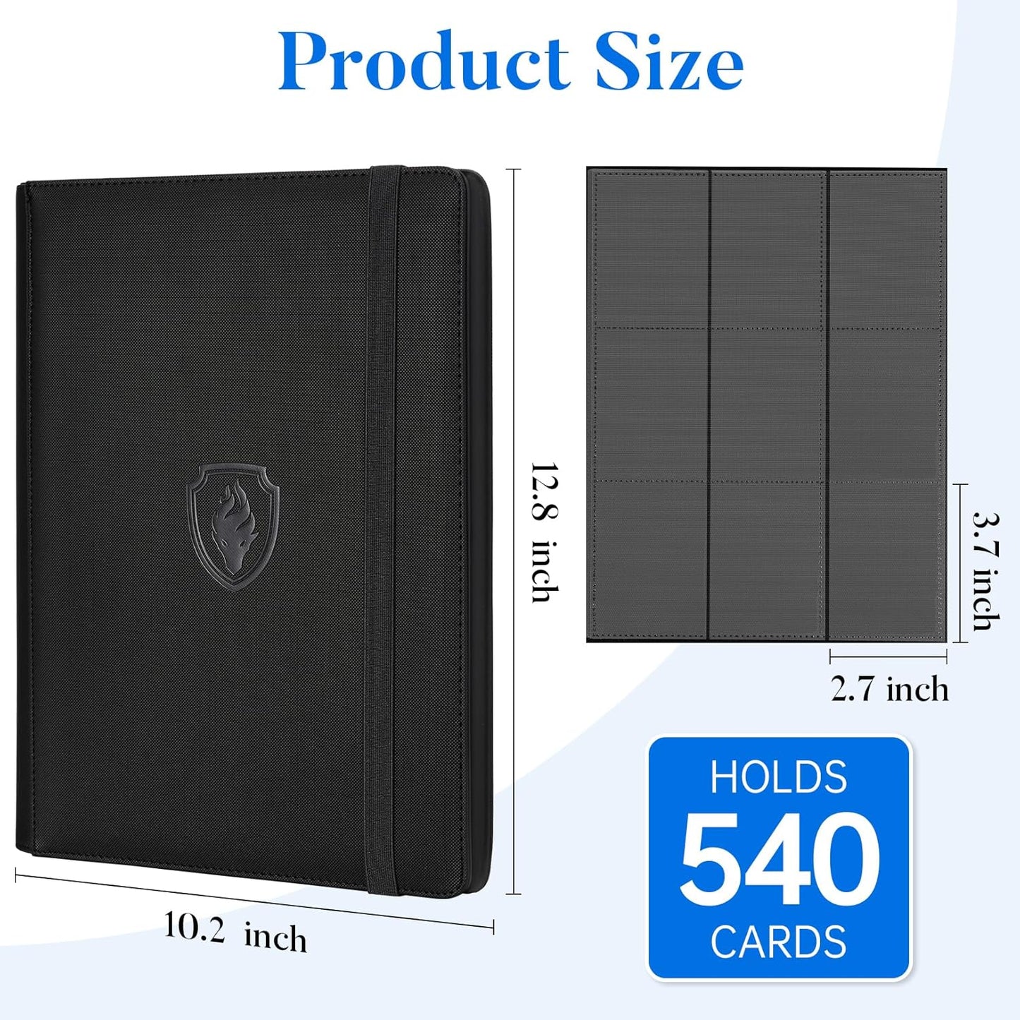 Premium 9 Pocket Card Binder for 540 Cards, Fabmaker PU Cover Trading Card Binder, Sturdy Card Collection Album, Sleek Card Holder Folders for YuGiOh, MTG, TCG, Game Cards & Sports Cards, Navy Blue