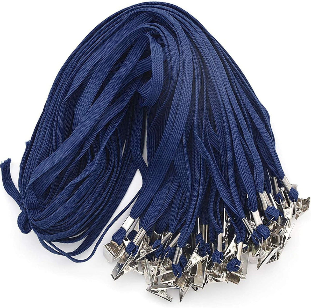 Lanyard 100 Pack Black Badge Lanyards Flat Lanyards Round 32" with Badge Clip (Navy Blue)
