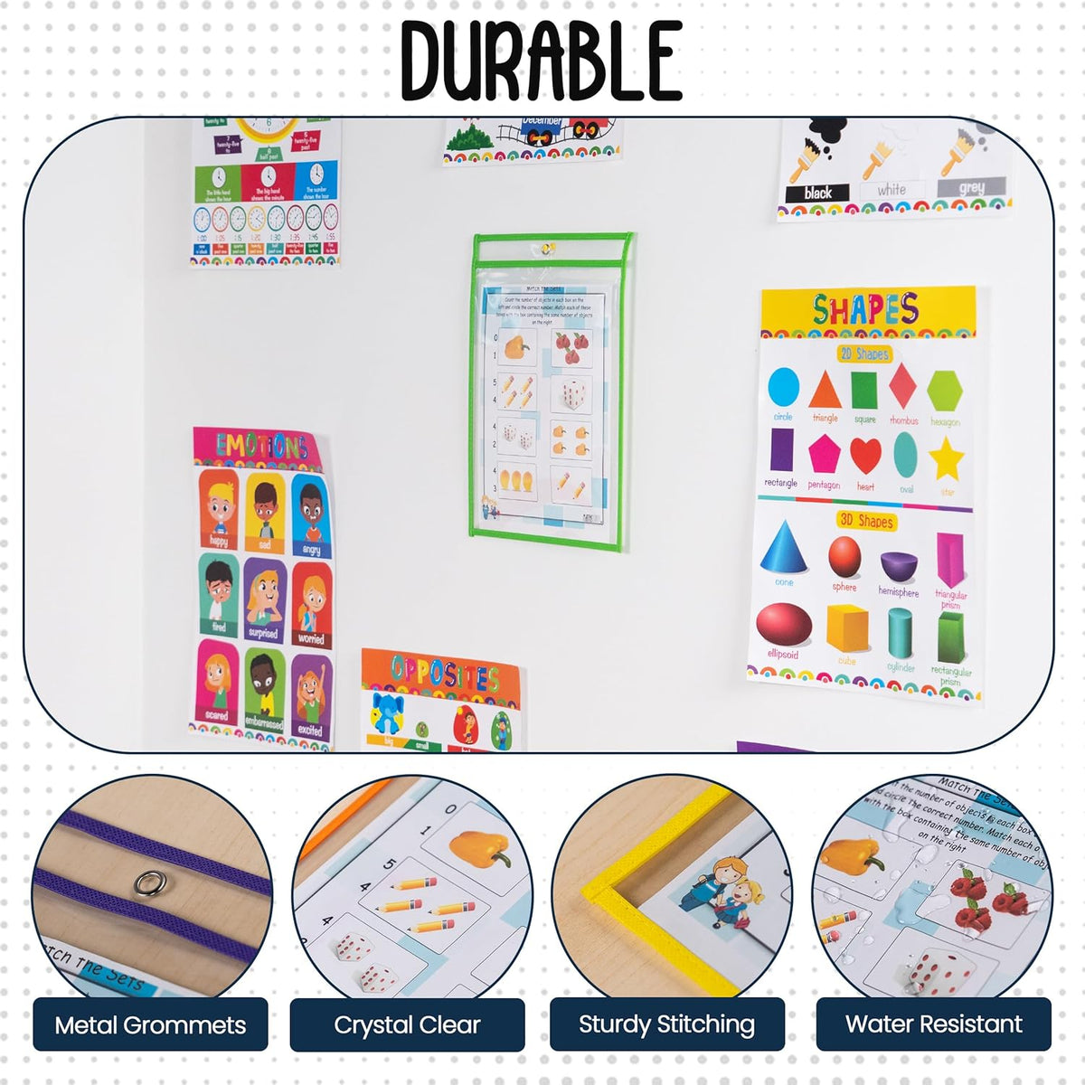 Essex Wares - 6 Pack, Pastel, Dry Erase Pocket Document Protectors, 10" Wide x 13.5" Tall - Dry Erase Clear Plastic Sleeves - Reusable & Easy Erase Plastic Invoice Holders, Water-Resistant & Durable