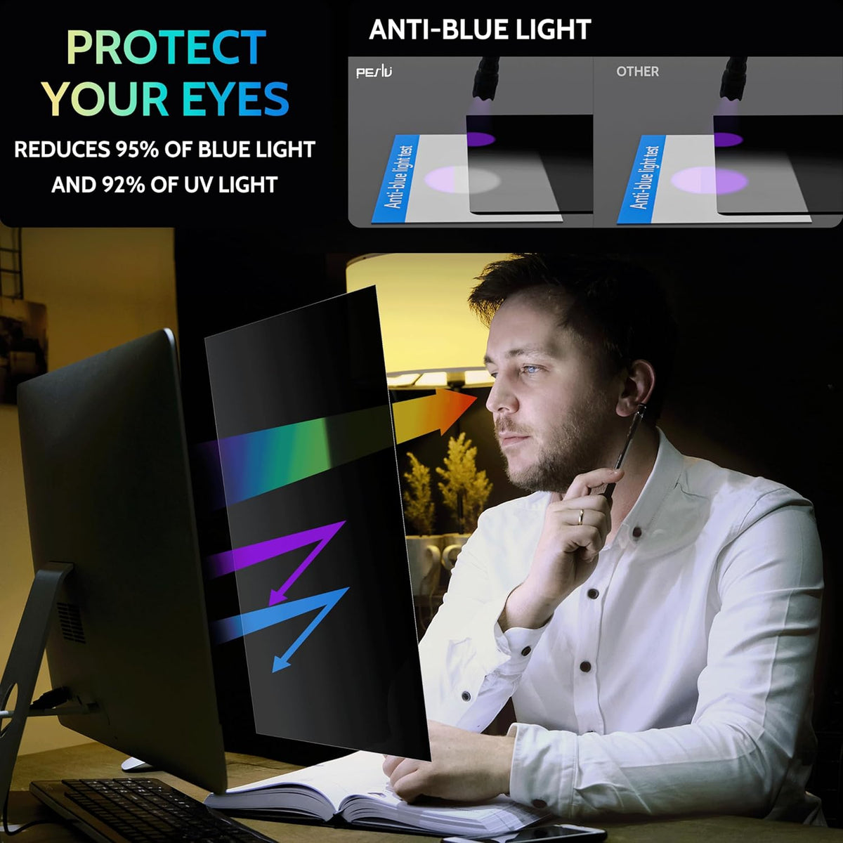[2-Pack] 27 Inch Privacy Screen for Computer Monitor 16:9 Aspect Ratio, Eye Protection Anti Blue Light Glare Shield, 27inch Removable Black Blackout Anti Spy Desktop Security Private Filter