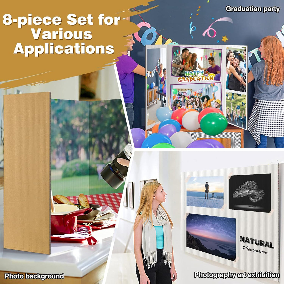 8 PCS Trifold Poster Board- Large 40" x 28" Tri Fold Display Board Hard & Thick White Presentation Cardboard for Science Fair, School Projects, and Business Presentations Supply