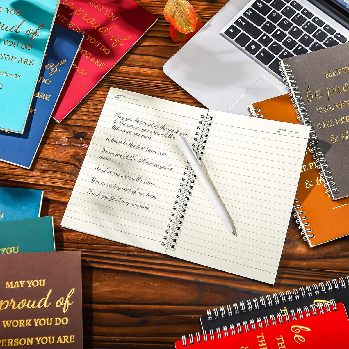 Colarr 24 Pcs A5 Inspirational Spiral Notebook Bulk Appreciation Gift 6x8 Inch Motivational Notepad 100 Page/50sheet Lined College Ruled Journal for Employee Coworker Teacher Nurse (Dark Colors)
