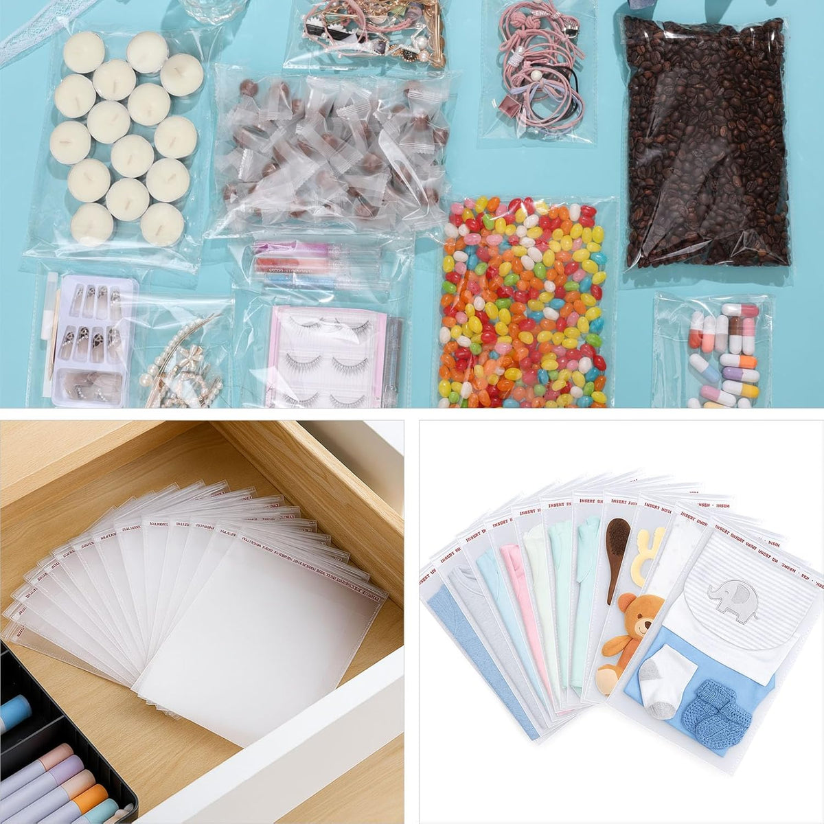 10" x 13" Large Clear Resealable Cellophane Bags 200 pcs, Self-sealing Clear Bags for Packaging Products Self-adhesive Cello Bags for Clothes, T-shirts, Pants and Gifts, 200 ct in Bulk