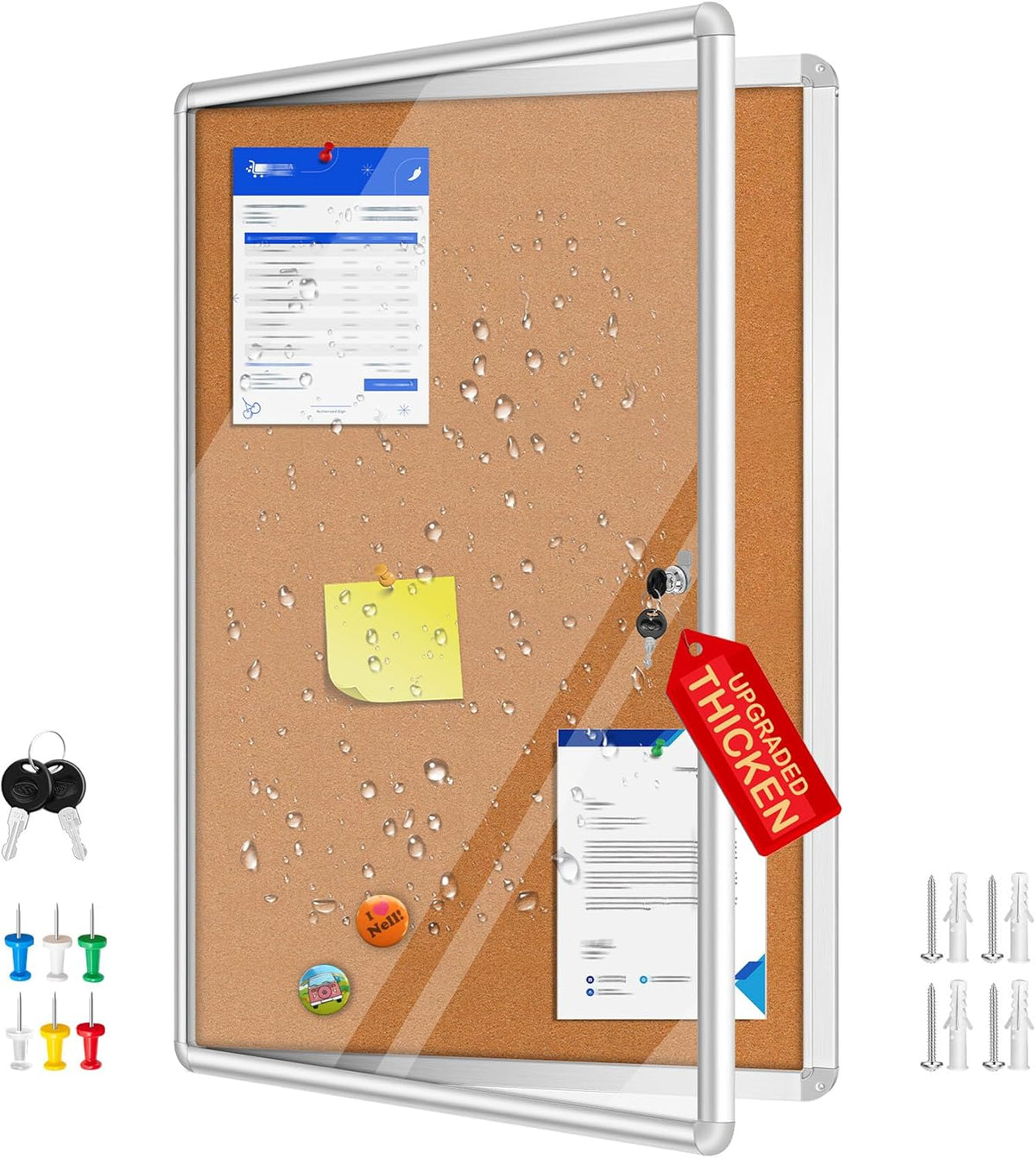 Magula 36"x24" Enclosed Bulletin Board Tamper-Proof Dispaly Case, Aluminium Frame, Shatter Resistant Lockable Bulletin Board, Enclosed Cork Board for School, Office, Commercial, Hospital etc