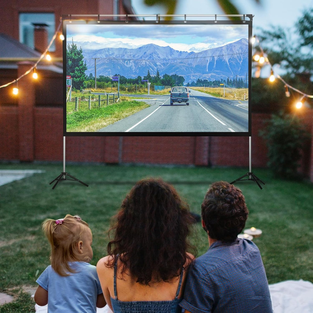 Projector Screen and Stand,120 inch Portable Outdoor Movie Screen,Clear Display and Sturdy Frame 16:9 Anti-Crease Rear Front Projection with Carry Bag for Movie Nights