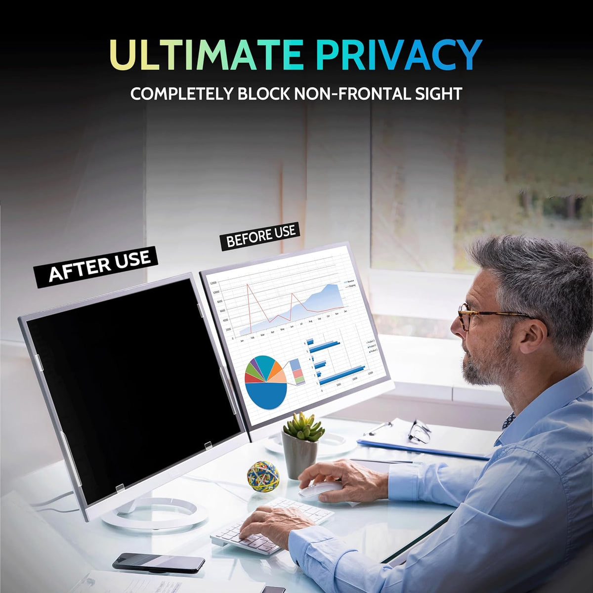 [2-Pack] 22 Inch Privacy Screen for Computer Monitor 16:10 Aspect Ratio, Eye Protection Anti Blue Light Glare Shield, 22inch Removable Black Blackout Anti Spy Desktop Security Private Filter