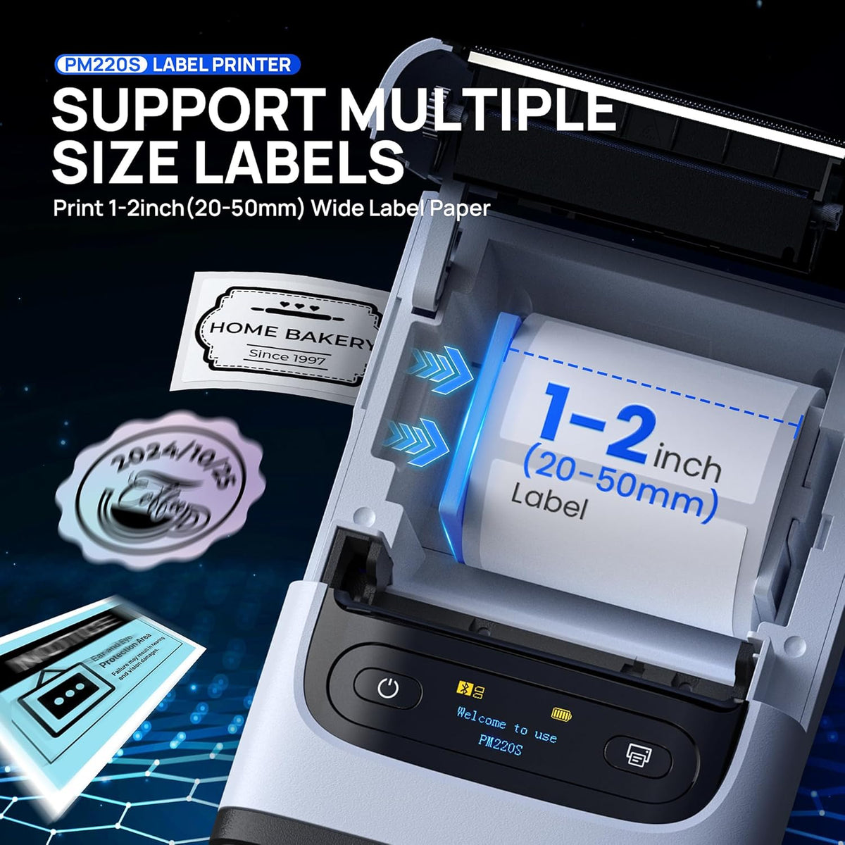 POLONO PM220S Label Maker Machine with Tape, 2 Inch Bluetooth Thermal Label Printer, Portable Sticker Printer for School, Office, Home, Business, Label Maker with 2'' x1.18'' Labels, White