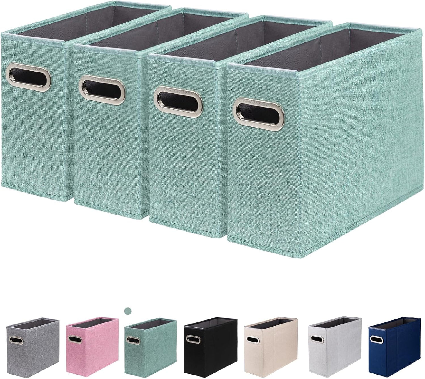 4 Packs Letter Size File Organizer, File Folders Organizer, Fabric Storage Box, Collapsible Paper Organizer with Metal Handle, Smooth PVC Rails, Only Box (Green)