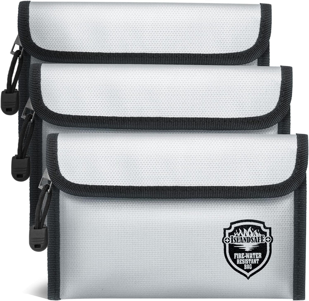 Fireproof Document Bag (5x8 inch), 3Pack Waterproof Money Bag Pocket with Zipper Closure, Storage Pouch for Valuables, A4 A5 Document File, Cash, Credit Card, Passport (3Pack, Grey)