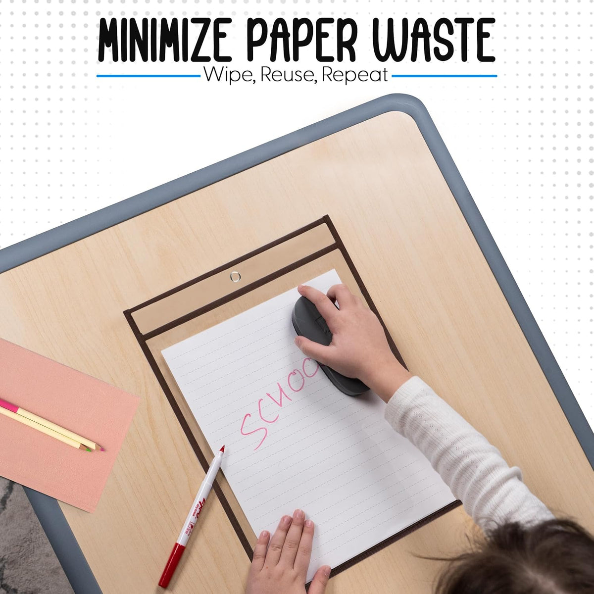 Essex Wares - 6 Pack, Brown, Durable Water-Resistant Dry Erase Pocket Document Protectors, 10" Wide x 13.5" Tall - Dry Erase Clear Plastic Sleeves - Reusable & Easy Erase Plastic Invoice Holders