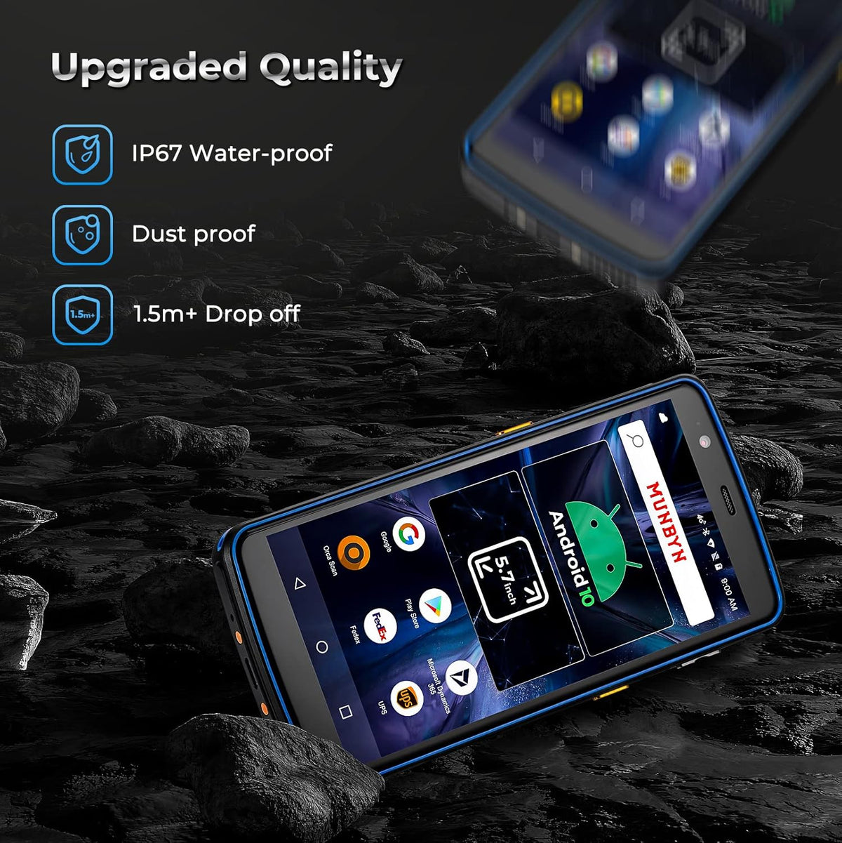 MUNBYN Android Barcode Scanner with Large Screen 5.7-inch PDA Android 10, 2D 1D QR Barcode Scanner, Inventory Handheld Mobile Computer, 4+64G, IP67 Dual-Band Wi-Fi 4G BT Data Collector for Warehouse