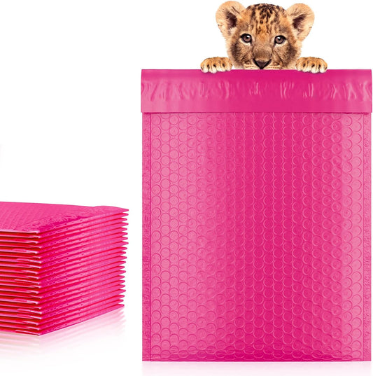 Pink Poly Bubble Mailers Self Seal, 8.5 x 11 Inch. Pack of 300 Bubble Packaging Envelopes for Shipping. Durable Padded Envelopes Waterproof. Self Seal Padded Mailers. Shipping Packages