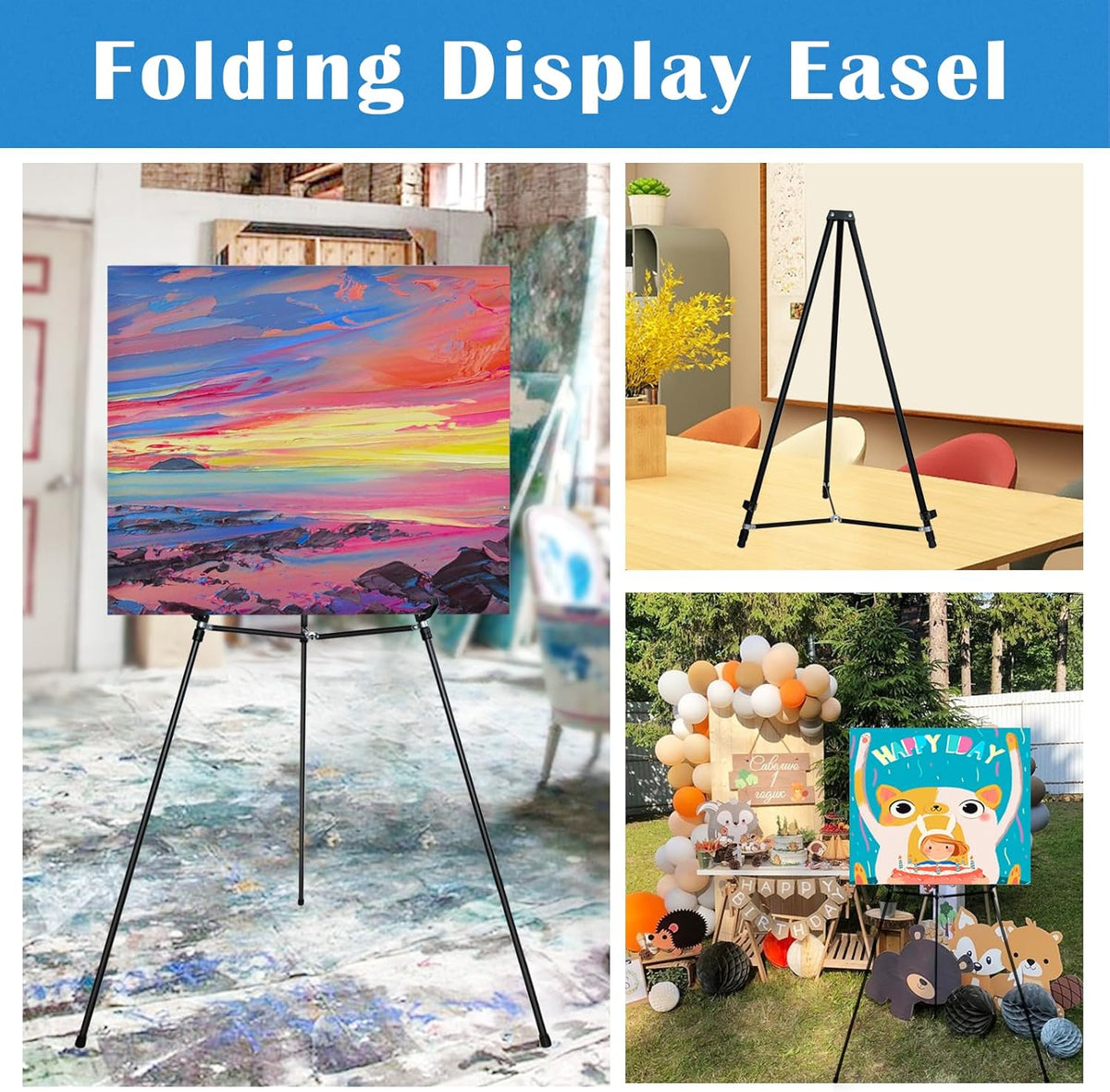 Falling in Art 70" Adjustable Aluminum Display Easel Stand 4 Pack, Versatile Presentations Tripod Easel Stand, Lightweight and Sturdy for Art Shows, Exhibitions, and Studios, Holds 20 lbs