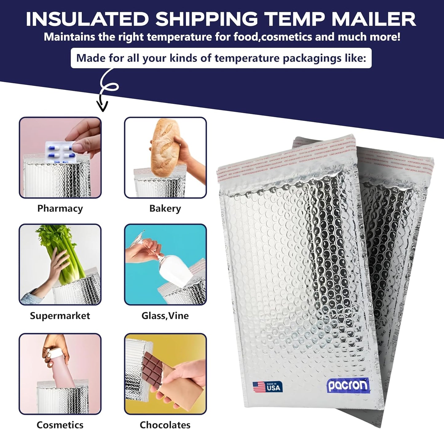 300-Pack Insulated Silver Thermal Bubble Mailers 8 x 11 - Waterproof Metallic Foil Self-Sealing Padded Envelopes for Cold Shipping, Perishables, Food, Cosmetics, Pharmaceuticals
