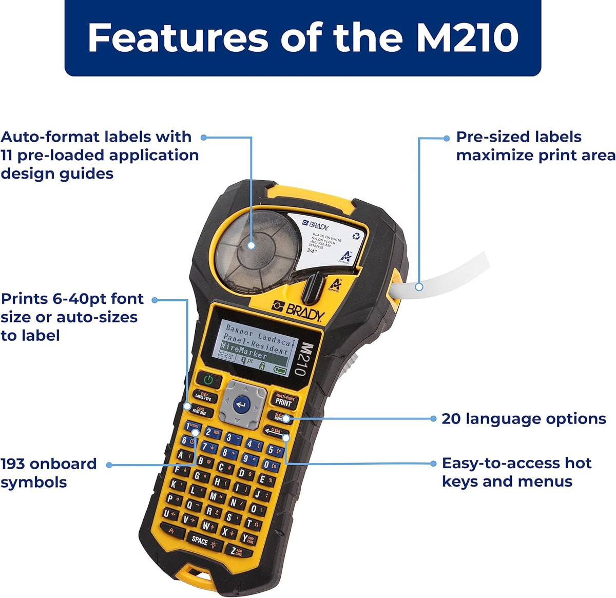 Brady M210 Portable Label Printer Kit (M210-KIT), Yellow/Black
