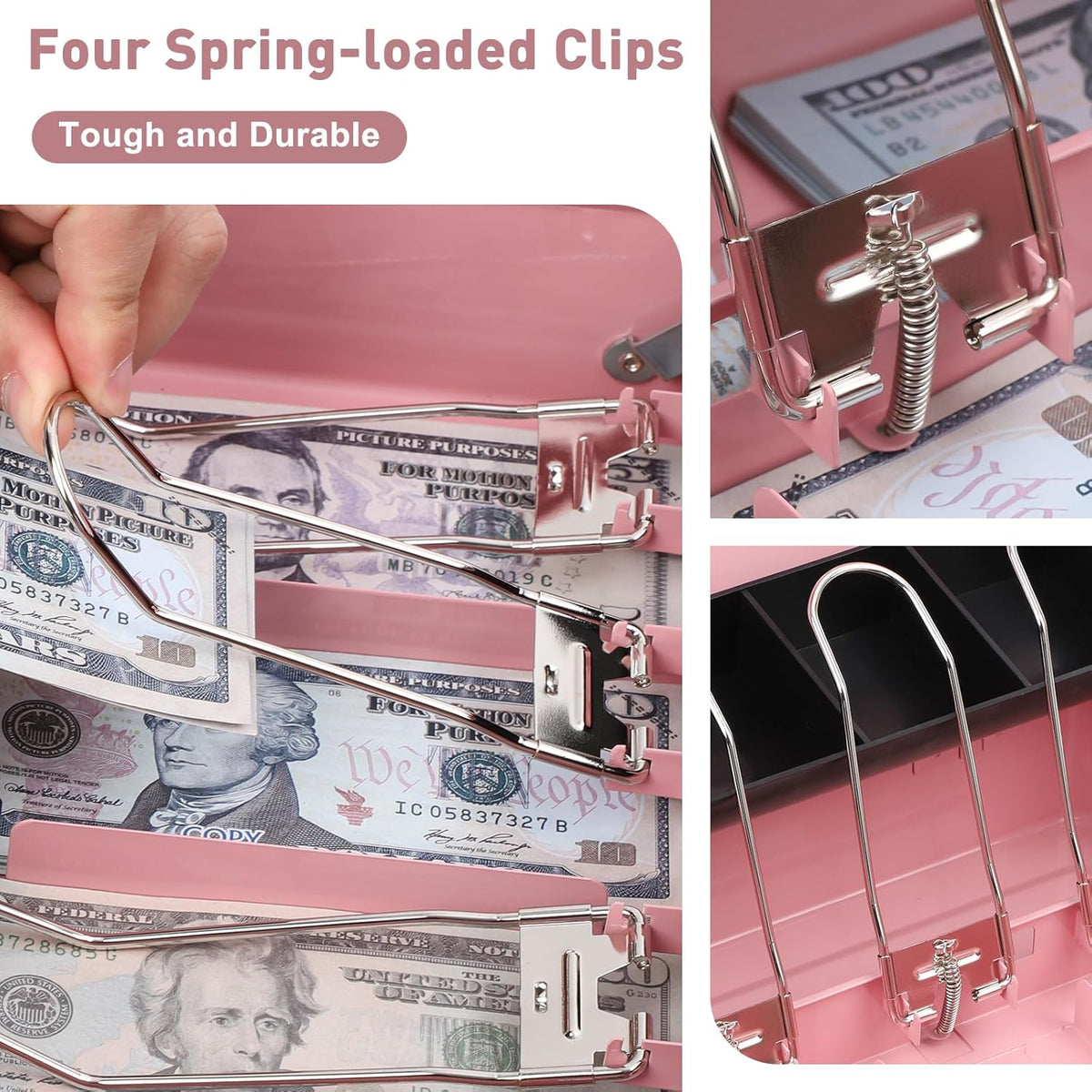 KYODOLED Locking Cash Box with Lock,Money Box with Cash Tray,Lock Safe Box with Key,Money Saving Organizer,11.81Lx 9.45Wx 3.54H Inches,Pink XL Large
