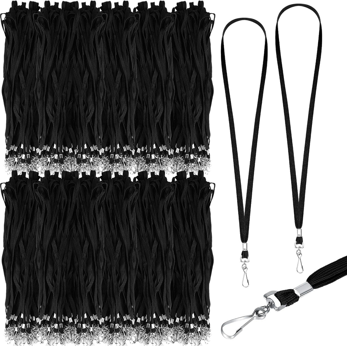 500 Pack Bulk Lanyards for ID Name Badges Holder Flat Lanyards with Hook Clip Swivel for Office School Accessories (Black)