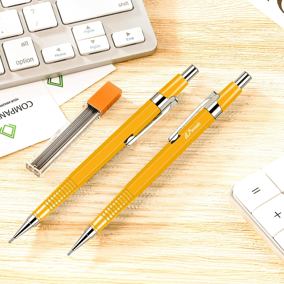 Gueevin 24 Pcs Mechanical Pencil Metal Penpoint Mechanical Pencil Retractable Automatic Drafting Pencils Refills for Writing Drawing Signature(0.9mm,Yellow)