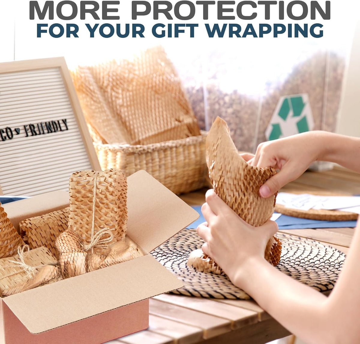 HexcelWrap Mini - Honeycomb Packing Paper, Eco-Friendly, Sustainable Paper Bubble Wrap for Shipping & Moving, Cushioned Packing Material in Dispenser - Natural, Pallet of 112, 12" x 300'