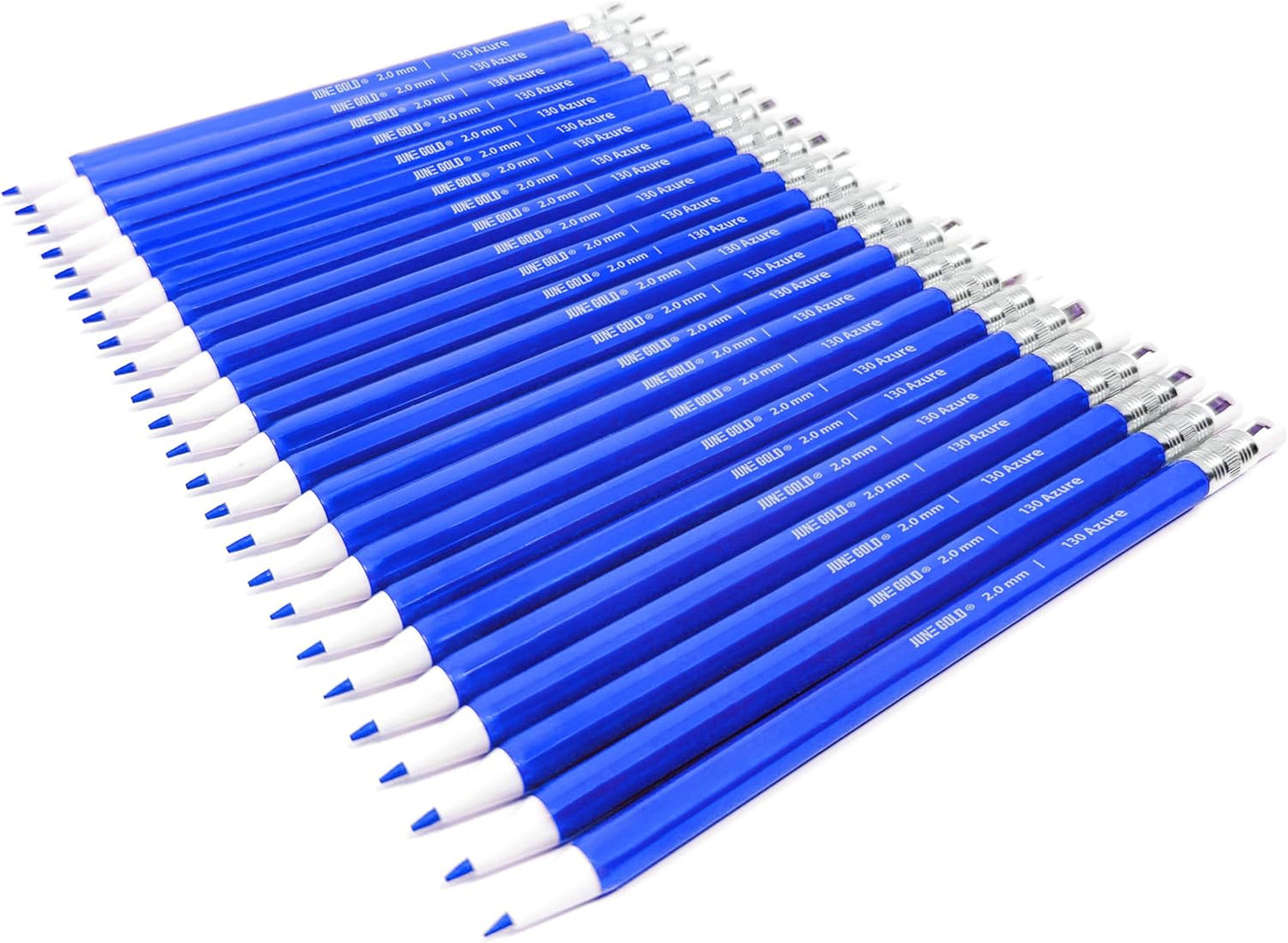 June Gold 24 Blue 2.0 mm Mechanical Pencils with Blue Color Leads, Bold Thickness, Built in Rear Sharpener (Azure #130)